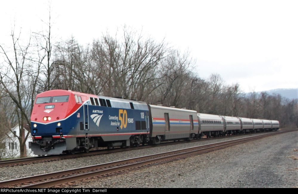 AMTK 108 heads west on train 43 The Pennsylvanian